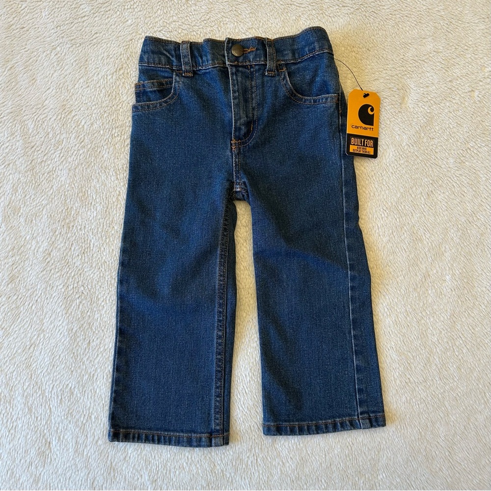 NWT Carhartt Boys Relaxed Fit Denim 5 Pocket Boot Cut Jeans Medium Wash BD8376-B